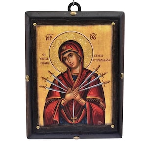 Our Lady of the Seven SwordHandmade Wooden Byzantine Icons, Greek Orthodox Icons, Religious Icons, Christian Icons, Religious Gifts
