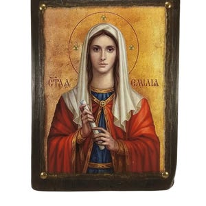 Saint Emelia, Handmade Wooden Byzantine Icon, Greek Orthodox Icons, Christian Gifts, Religious Icons, Housewarming Gifts, Wall Hanging Art