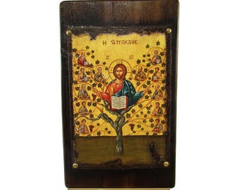 Handmade Jesus Christ 'The Vine' Byzantine Icon: Greek Orthodox Religious Art