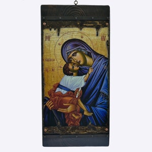 Handmade Byzantine Virgin Mary Icon: Greek Orthodox Religious Art