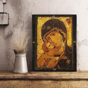 Virgin of Vladimir, Handmade Wooden Byzantine Icons, Greek Orthodox Icons, Religious Icons, Christian Icons, Religious Gifts