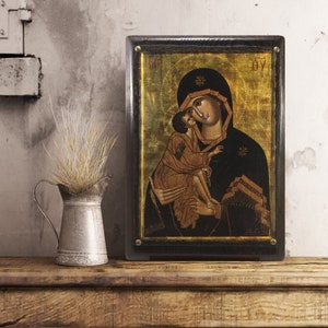 Virgin Mary of Love Donskaya Russian Icon, Handmade Wooden Byzantine Icons, Greek Orthodox Icons, Religious Icons, Christian Icons