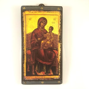 Handmade Byzantine Virgin Mary and Christ Child Icon: Greek Orthodox Art
