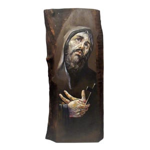 Handgeschilderd Sint-Antoniuspictogram op kastanjehout - Grieks-orthodoxe kunst