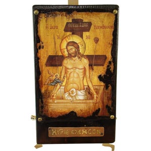 Handmade Jesus Christ Byzantine Icon: The Extreme Humiliation, Greek Orthodox Religious Art