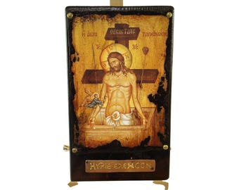 Handmade Jesus Christ Byzantine Icon: The Extreme Humiliation, Greek Orthodox Religious Art