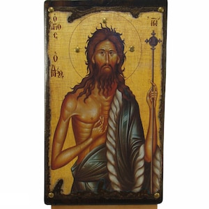 Saint John the Baptist, Handmade Wooden Byzantine Icon, Greek Orthodox Icons, Christian Gifts, Religious Icons, Housewarming Gifts