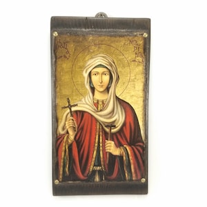 Saint Marina, Handmade Wooden Byzantine Icon, Greek Orthodox Icons, Christian Gifts, Religious Icons, Housewarming Gifts, Wall Hanging Art