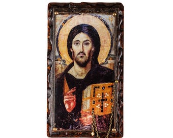 Jesus Chris of Sinai Pantocrator, Handmade Wooden Byzantine Icons, Greek Orthodox Icons, Religious Icons, Christian Icons, Religious Gifts