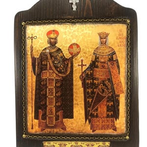 Saint Constantine and St. Helen, Handmade Wooden Byzantine Icon, Greek Orthodox Icons, Christian Gifts, Religious Icons, Housewarming Gifts