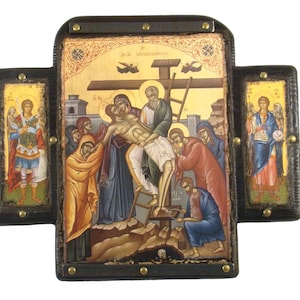 Apokathilosis The Deposition of Jesus handmade Byzantine icon, Greek  Orthodox icons, religious art