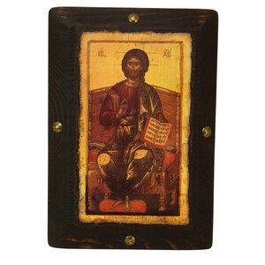 Jesus Christ Enthroned Blessing, Handmade Wooden Byzantine Icons, Greek Orthodox Icons, Religious Icons, Christian Icons, Religious Gifts