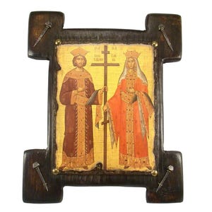 Saint Constantine and Saint Helen Handmade Wooden Byzantine Icon, Greek Orthodox Icons, Christian Gifts, Religious Icons, Housewarming Gifts