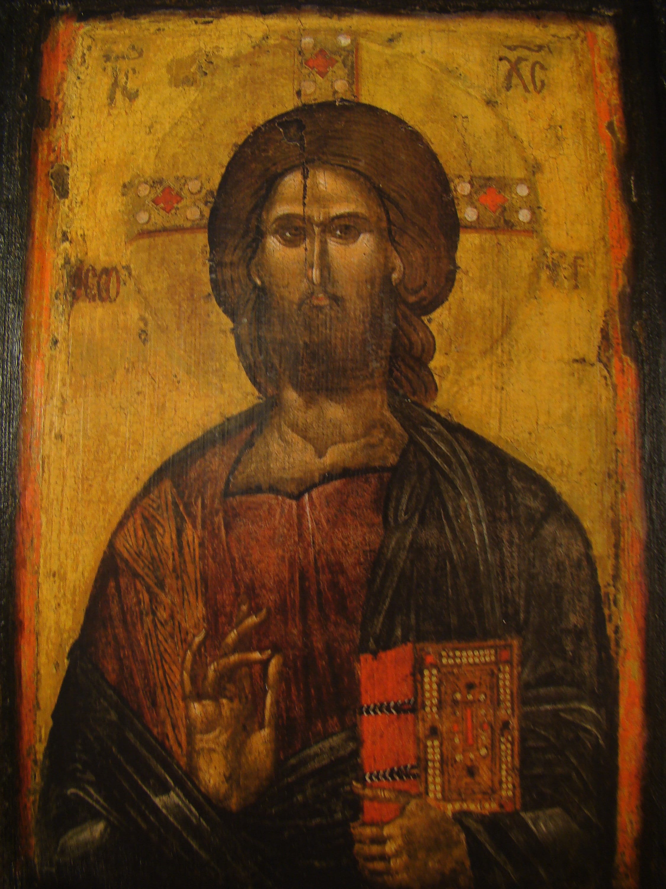 Jesus Christ Pantoktrator, Handmade Wooden Byzantine Icon