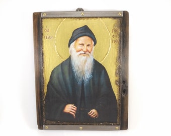 St. Porfyrios handmade wooden Byzantine icon | Greek Orthodox icons | religious gifts