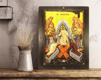Handmade Resurrection of Christ Icon: Greek Orthodox Byzantine Art