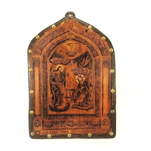 Annunciation of Virgin, Virgin Mary of Tinos handmade rare Byzantine icon, Handmade Wooden Byzantine Icons, Greek Orthodox Icons