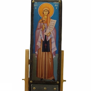 Handmade Saint Emmelia Byzantine Icon: Greek Orthodox Religious Art