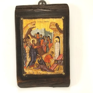 Handmade Resurrection of Lazarus Icon: Greek Orthodox Byzantine Art