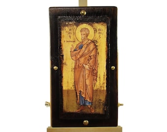 Handmade Saint Peter Byzantine Icon, Greek Orthodox Religious Gift