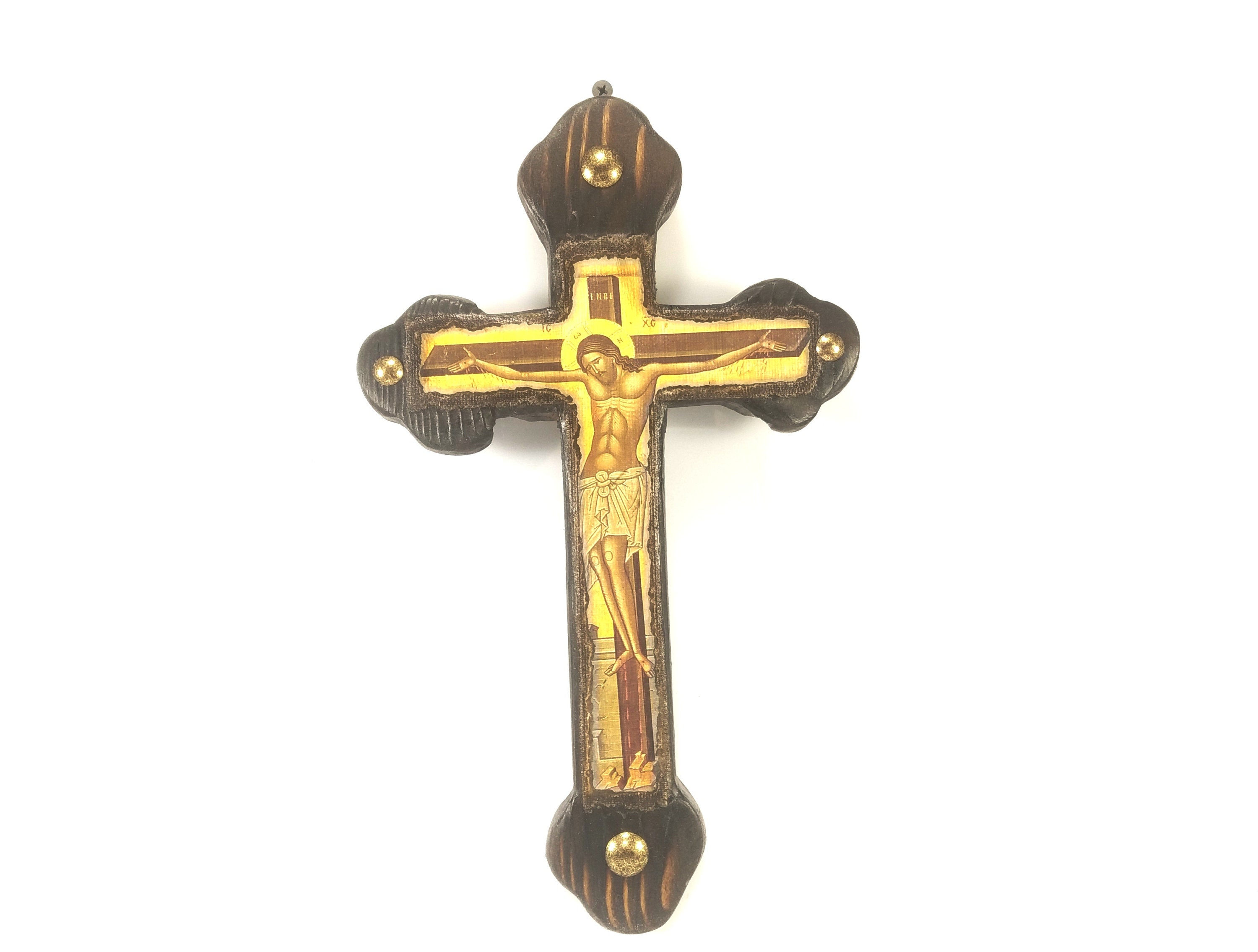 Wooden Cross With Christ's Crucifixion Handmade Byzantine Icon | Greek ...