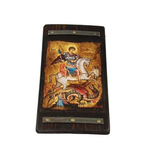 Byzantinische Ikone des Hl. Georg: Handgemachte griechisch-konventionelle religiöse Kunst