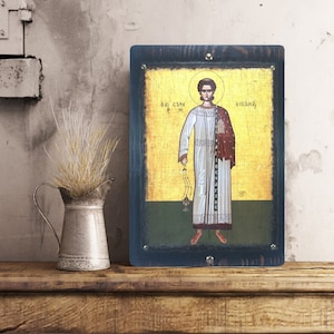Saint Stephen the first martyr of Christianity, Handmade Wooden Byzantine Icon, Greek Orthodox Icons, Christian Gifts, Religious Icons