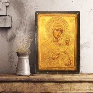Virgin Mary Prousiotissa, Panagia Prousiotissa, Handmade Wooden Byzantine Icons, Greek Orthodox Icons, Religious Icons, Christian Icons