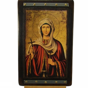 Handmade Saint Marina Byzantine Icon: Greek Orthodox Religious Art
