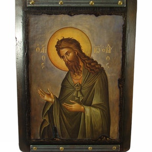 Handmade St. John the Baptist Icon: Greek Orthodox Religious Art