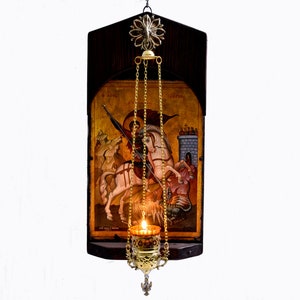 Saint George handmade wooden Byzantine Iconostasis , Christian prayer corner, Orthodox icons, religious art
