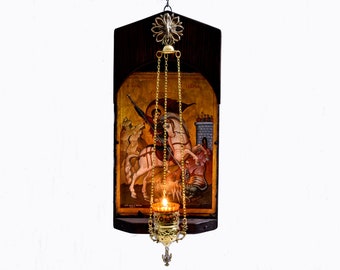 Saint George handmade wooden Byzantine Iconostasis , Christian prayer corner, Orthodox icons, religious art
