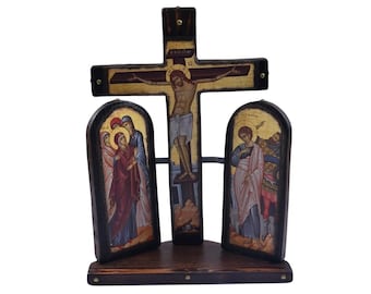 Crucifixion of Jesus Christ handmade wooden Iconostasis, Orthodox icons, Christian icons, religious art