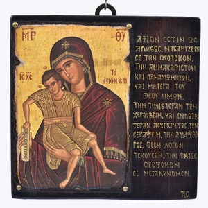 Handmade Virgin Mary Axion Esti Icon: Greek Orthodox Religious Art