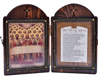 The Nicene Creed, I Believe,handmade wooden Byzantine diptych, Christian icons , religious gifts