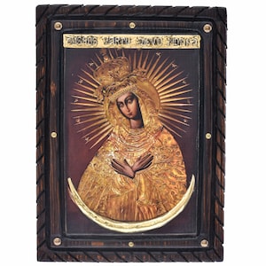 Our Lady of the Gate of Dawn handmade wooden Byzantine icon , Regigious art