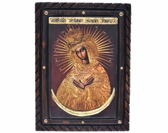 Tor der Morgenröte byzantinischer Ikone Unserer Lieben Frau, Gehämmert Bronze Halbmond, Griechisch