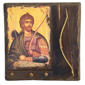 Saint Nikitas the archer, Handmade Wooden Byzantine Icon, Greek Orthodox Icons, Christian Gifts, Religious Icons, Housewarming Gifts