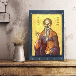 Handmade Saint Charalambos Byzantine Icon: Greek Orthodox Religious Art