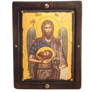 Handmade Saint John the Baptist Icon: Byzantine Greek Orthodox Art