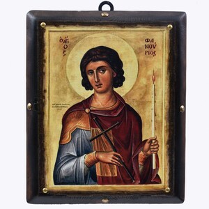 Saint Fanourios, Handmade Wooden Byzantine Icon Greek Orthodox Icons, Christian Gifts, Religious Icons, Housewarming Gifts, Wall Hanging Art