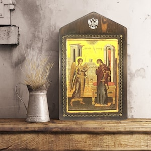 Annunciation of Virgin, Handmade Wooden Byzantine Icons, Greek Orthodox Icons, Religious Icons, Christian Icons, Religious Gifts