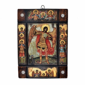 Archangel Michael ,  Synaxis of the Archangels, handmade wooden Byzantine icons, Orthodox icons, Unique icon