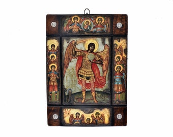 Erzengel Michael, Synaxis der Erzengel, Handgefertigte byzantinische Ikonen aus Holz, Synaxis der Erzengel, Unikat Ikonen