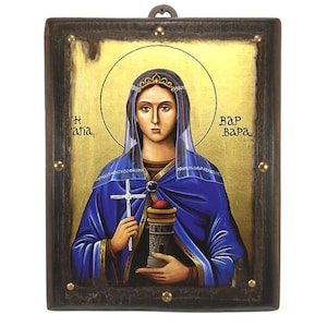 Handmade Saint Barbara Byzantine Icon: Greek Orthodox Religious Art