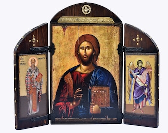 Handgemachtes byzantinisches Triptychon: Jesus, Erzengel Michael, St. Alexander