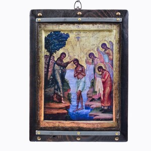 Baptism of Christ, Theophany,  Handmade Wooden Byzantine Icon, Greek Orthodox Icons, Christian Gifts, Religious Icons, Housewarming Gifts