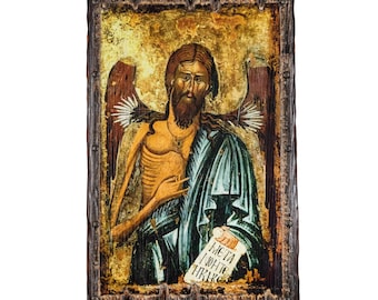 Johannes der Täufer – Handgefertigte byzantinische Ikone auf gealtertem Holz
