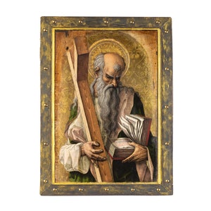 Handmade St. Andrew Icon: Greek Orthodox Art, Aged Iron Frame