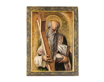 Handgefertigte St.-Andreas-Ikone: Griechisch-orthodoxe Kunst, Rahmen aus gealtertem Eisen.